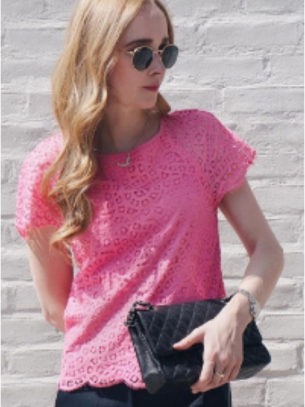 J. Crew Pink Eyelet Short-Sleeve Top